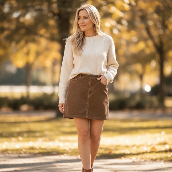 Hollister Dresses & Skirts - Hollister High-Rise Brown Corduroy Mini Skirt Size 7 Cotton 4-Pocket